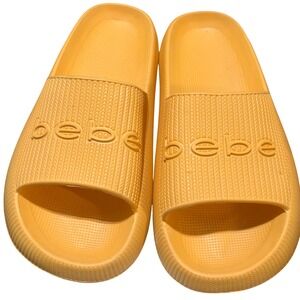 Bebe Slide Sandals Womens 9 Orange Foam Platform Textured Logo Casual Summer